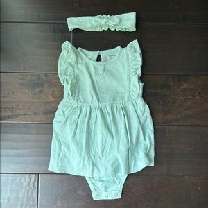 Carters Mint Dress and Matching Headwrap 12mo